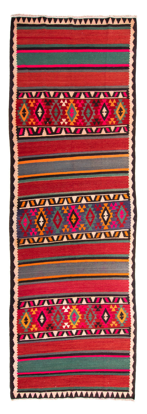 Alfombra de pasillo Alfombra Kelim - Antigua - 370 x 145 cm - multicolor
