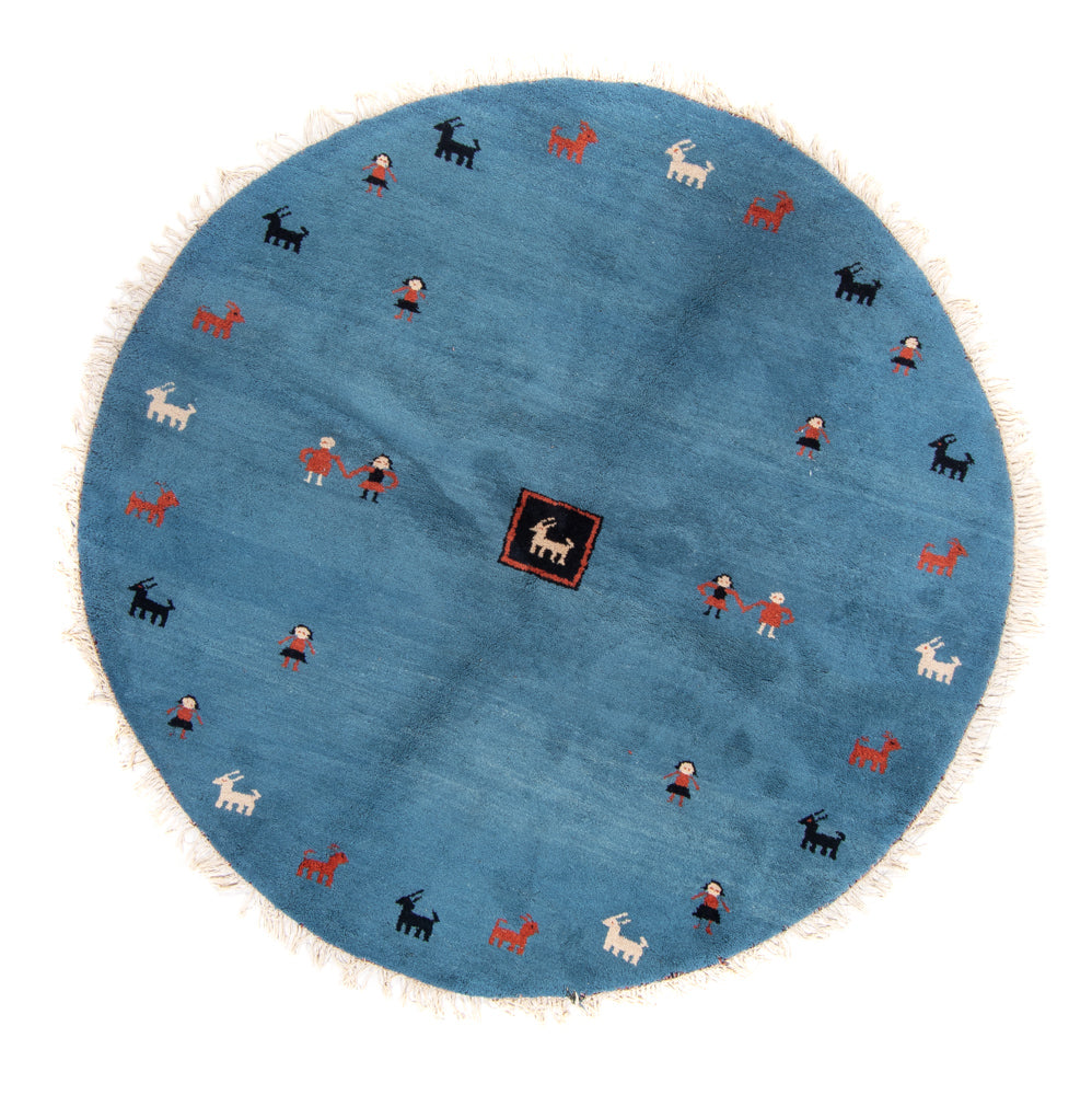 Alfombra Gabbeh - Indus redondo - 195 x 195 cm - azul
