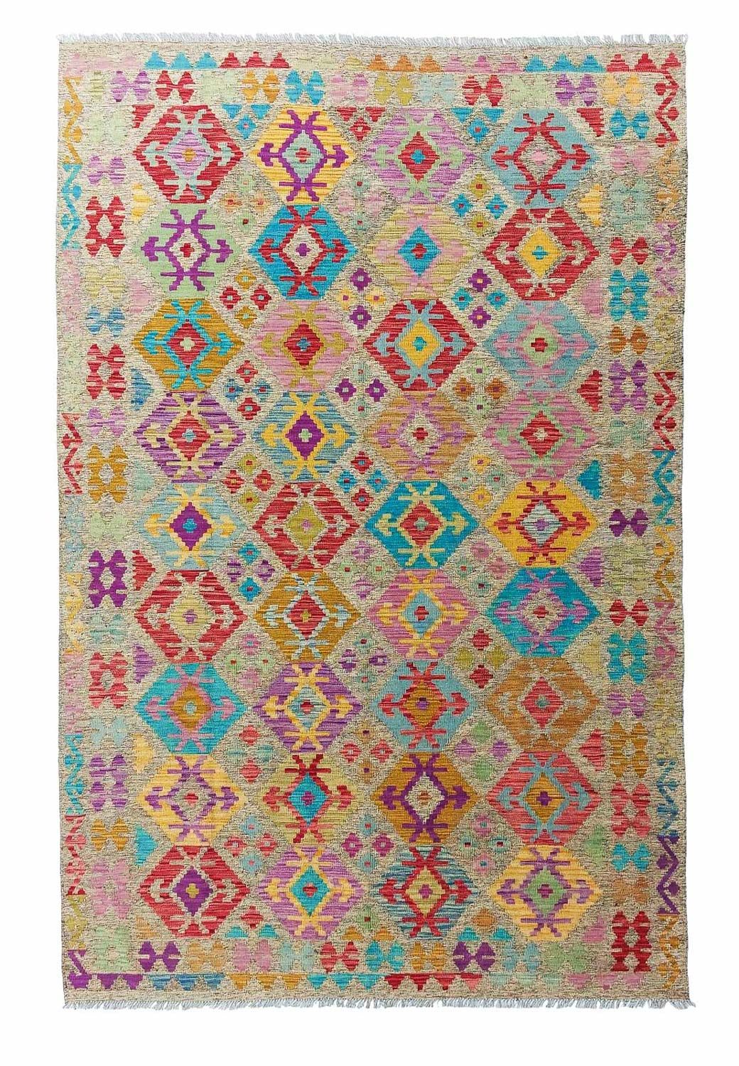 Alfombra Kelim - Splash - 294 x 199 cm - multicolor
