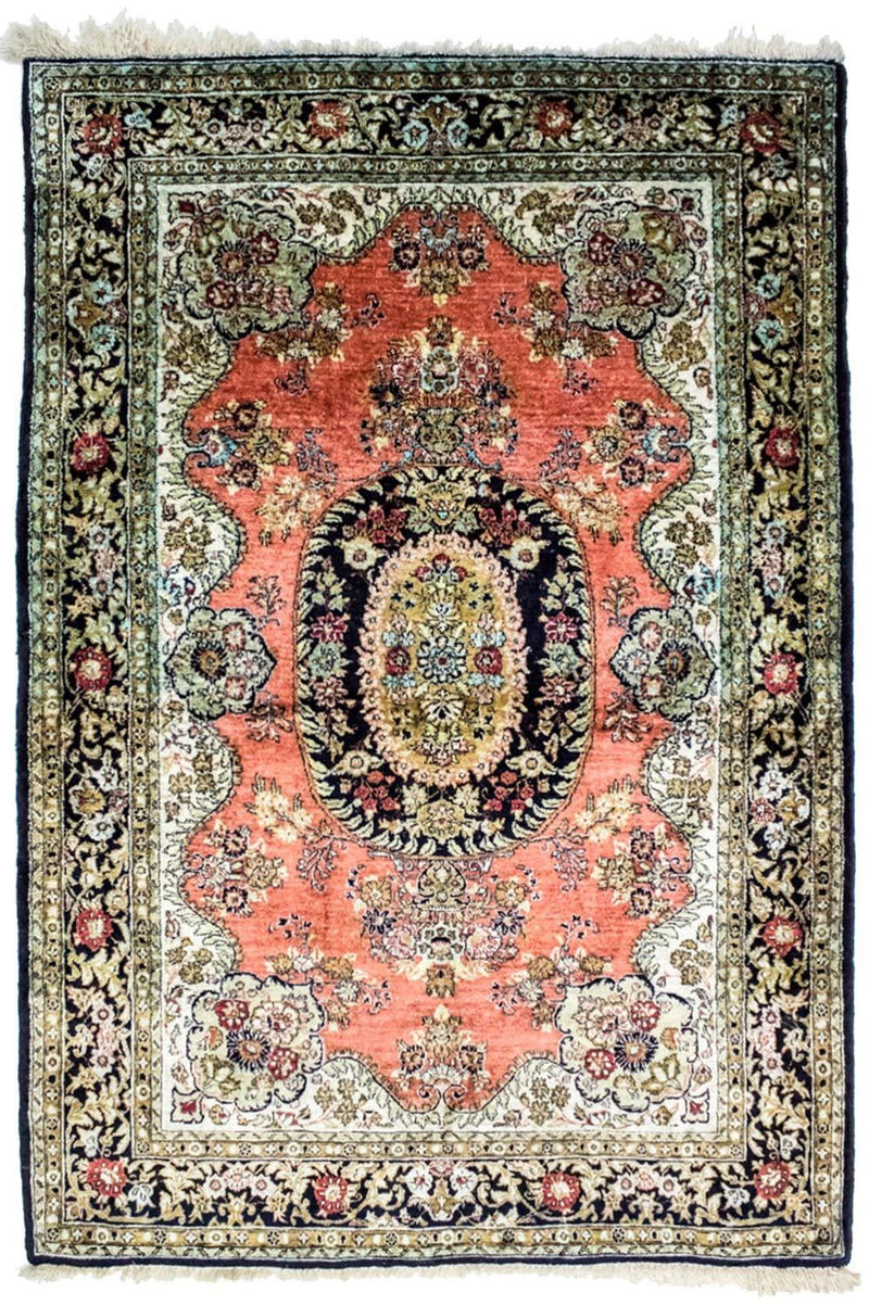 Alfombra de seda - Kayseri - 155 x 110 cm - óxido