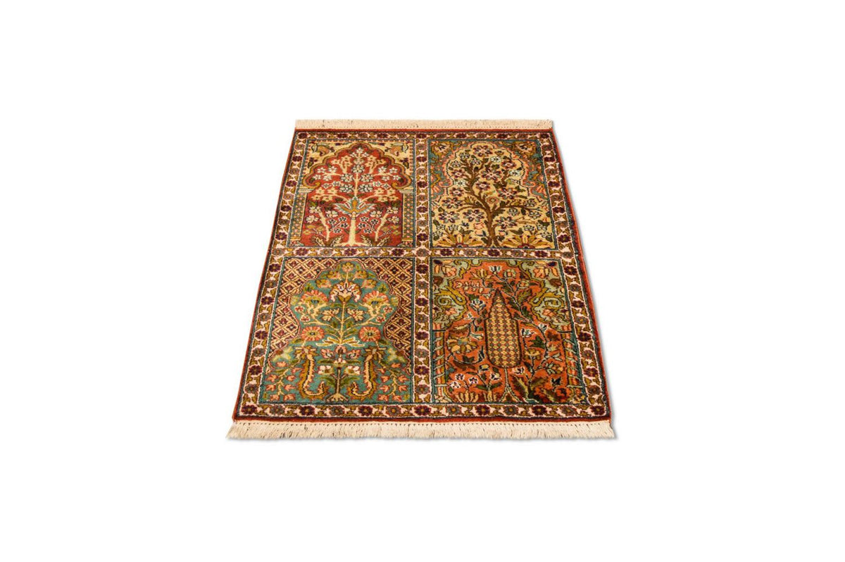 Alfombra de seda - Seda de Cachemira - 91 x 65 cm - multicolor