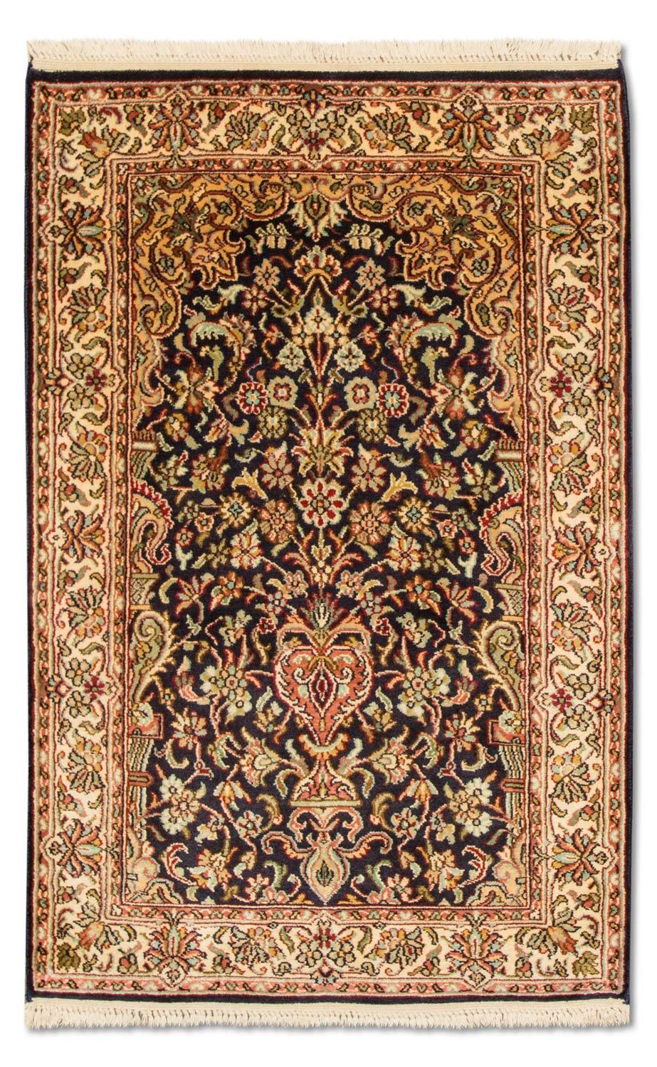 Alfombra de seda - Seda de Cachemira - 94 x 60 cm - azul oscuro