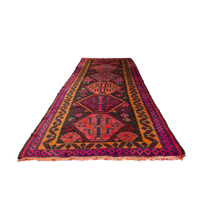 Alfombra de pasillo Alfombra Kelim - Antigua - 375 x 142 cm - multicolor