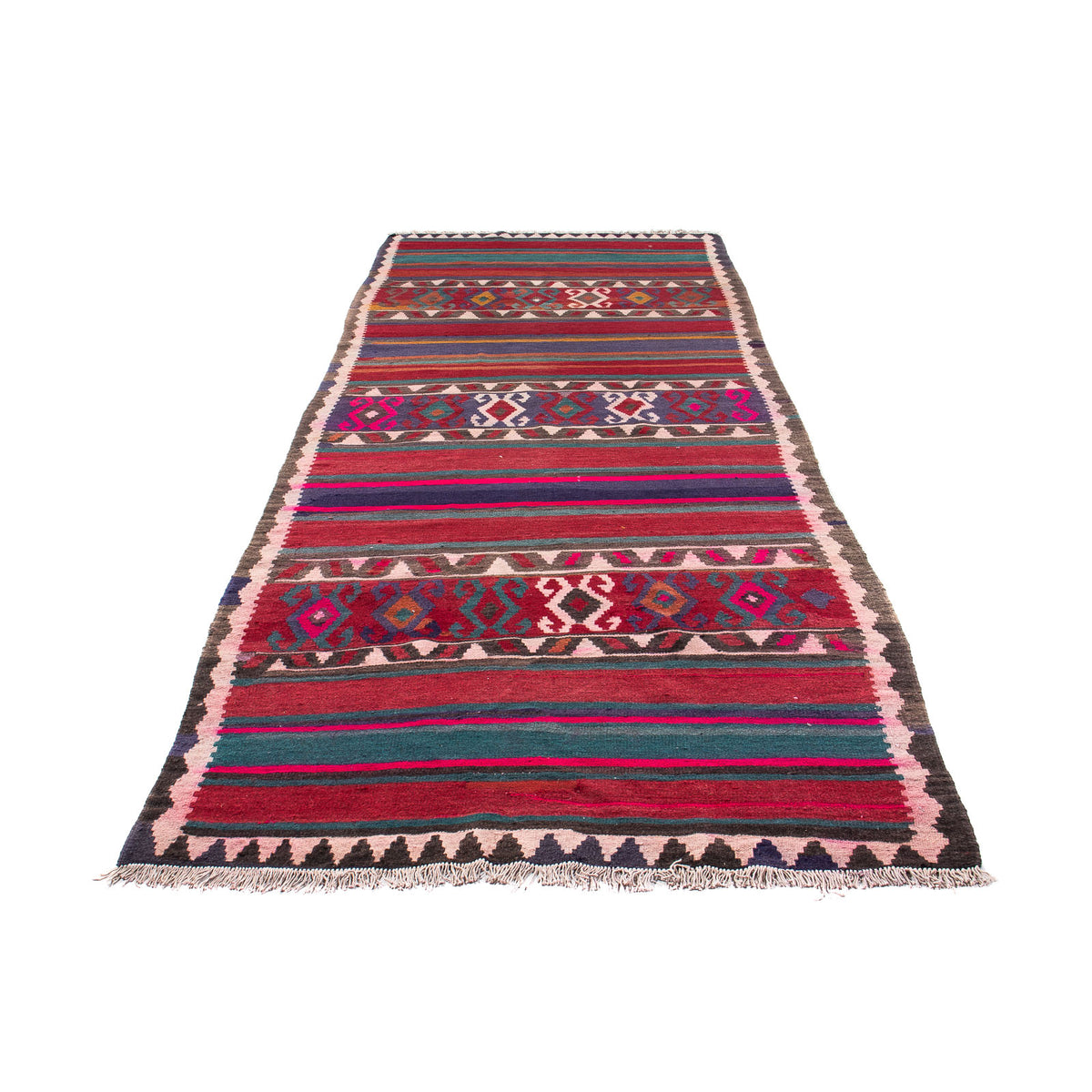 Alfombra de pasillo Alfombra Kelim - Antigua - 370 x 140 cm - multicolor