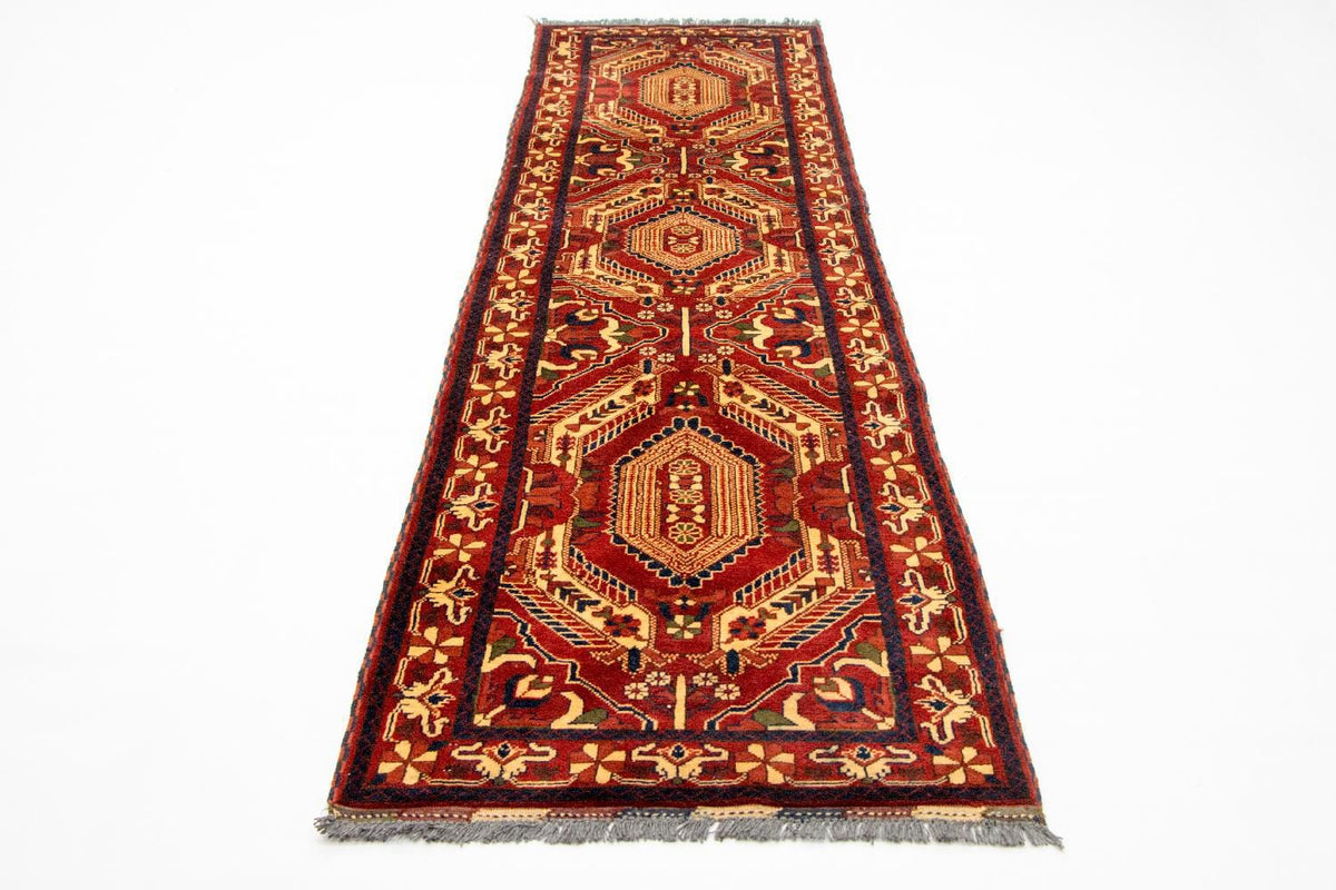 Alfombra de pasillo Alfombra afgana - Hatschlu - 307 x 83 cm - rojo