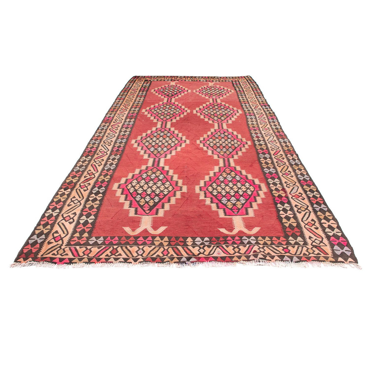 Alfombra de pasillo Alfombra Kelim - Antigua - 380 x 185 cm - rojo