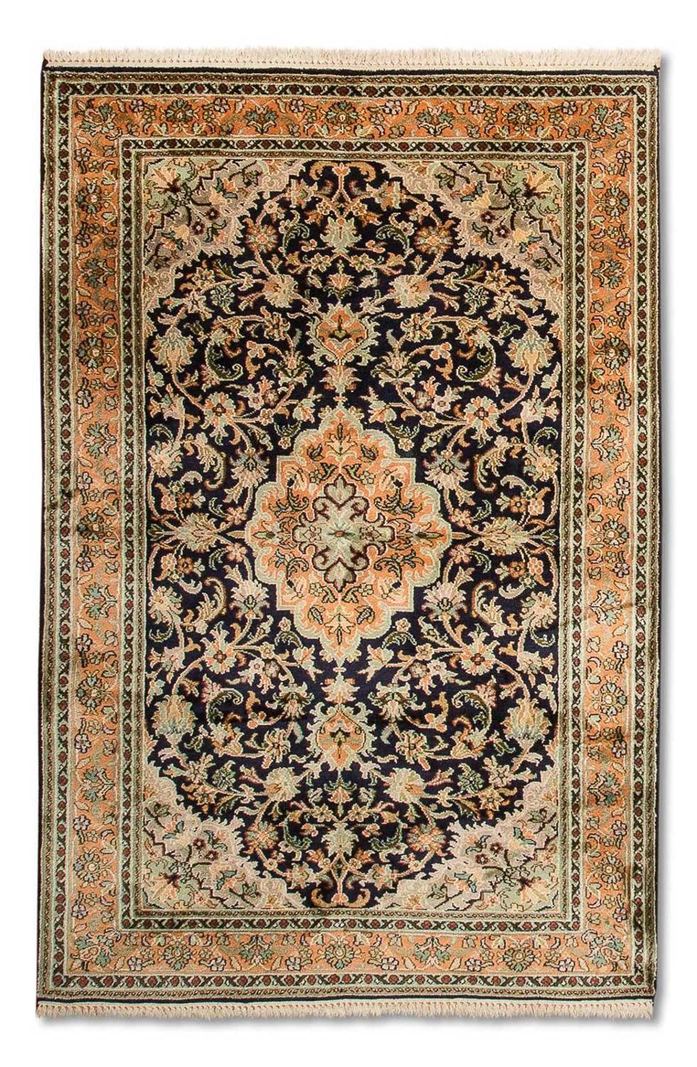 Alfombra de seda - Seda de Cachemira - 156 x 95 cm - azul oscuro