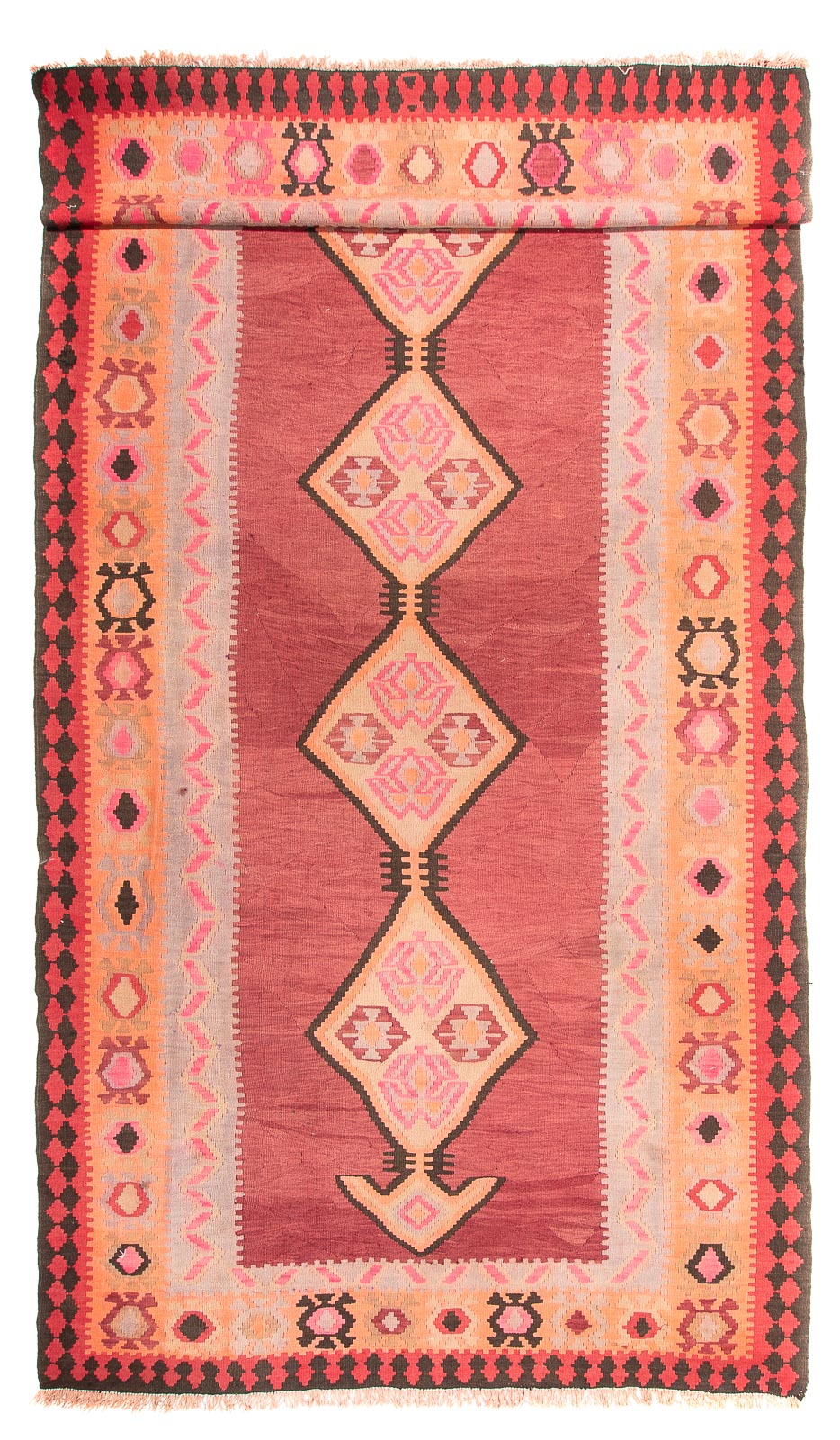 Alfombra de pasillo Alfombra Kelim - Antigua - 435 x 200 cm - rojo claro