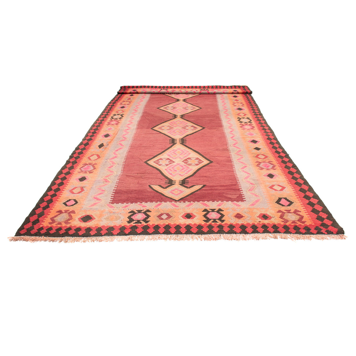 Alfombra de pasillo Alfombra Kelim - Antigua - 435 x 200 cm - rojo claro