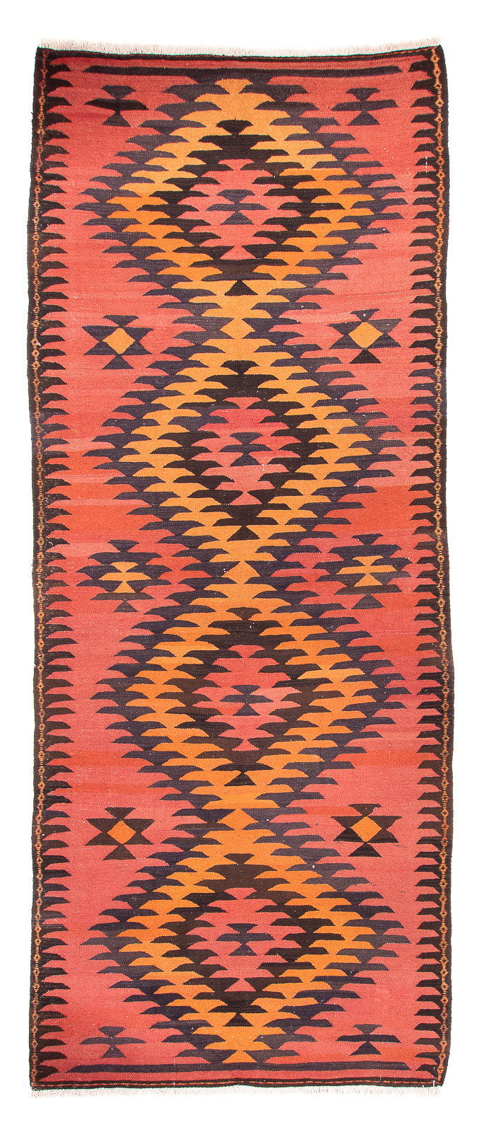 Alfombra de pasillo Alfombra Kelim - Antigua - 400 x 140 cm - rojo claro