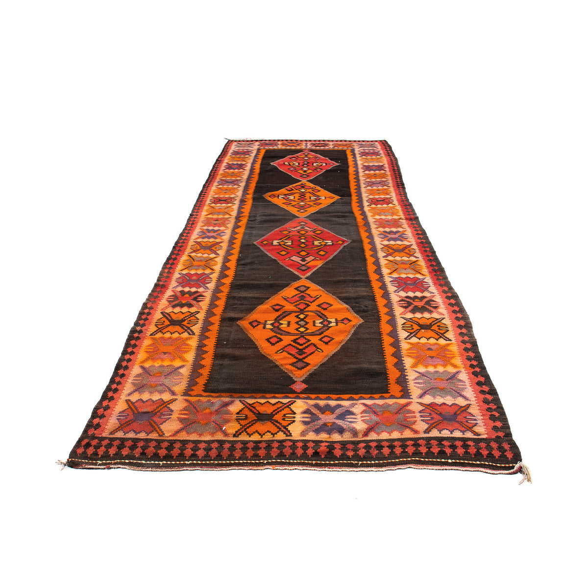 Alfombra de pasillo Alfombra Kelim - Antigua - 380 x 150 cm - multicolor
