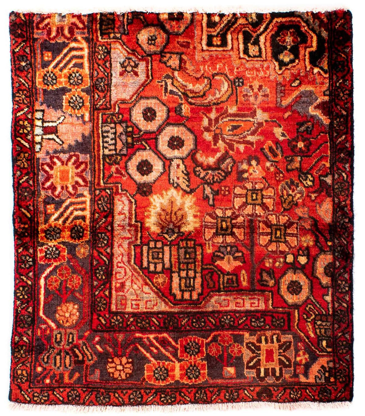 Alfombra persa - Nómada cuadrado - 92 x 82 cm - rojo oscuro