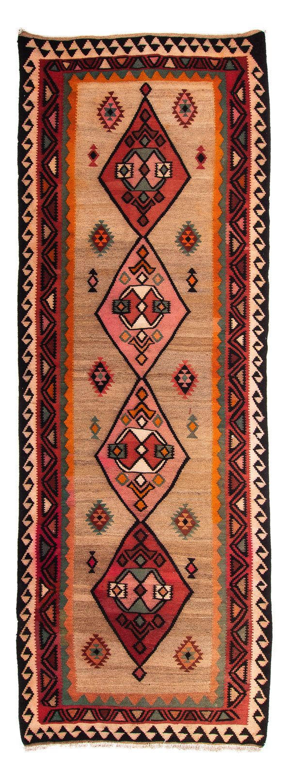 Alfombra de pasillo Alfombra Kelim - Antigua - 390 x 148 cm - multicolor