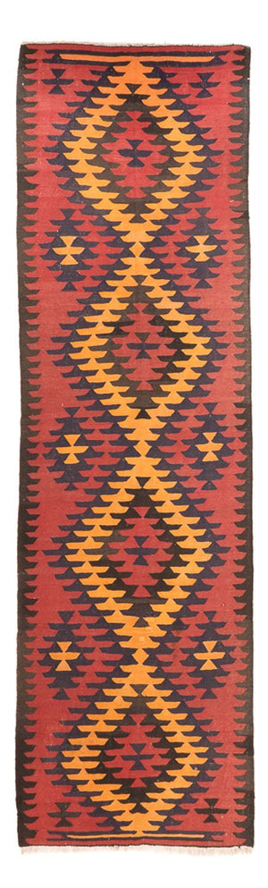 Alfombra de pasillo Alfombra Kelim - Antigua - 423 x 140 cm - rojo oscuro