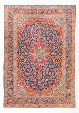 Alfombra persa - Keshan - 395 x 300 cm - azul oscuro