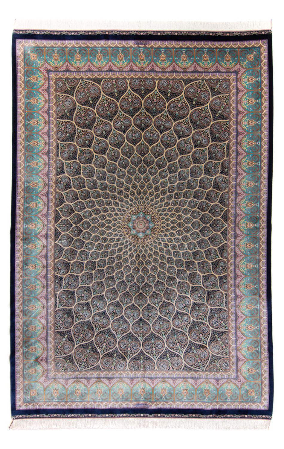 Alfombra persa - Ghom - 300 x 200 cm - azul oscuro