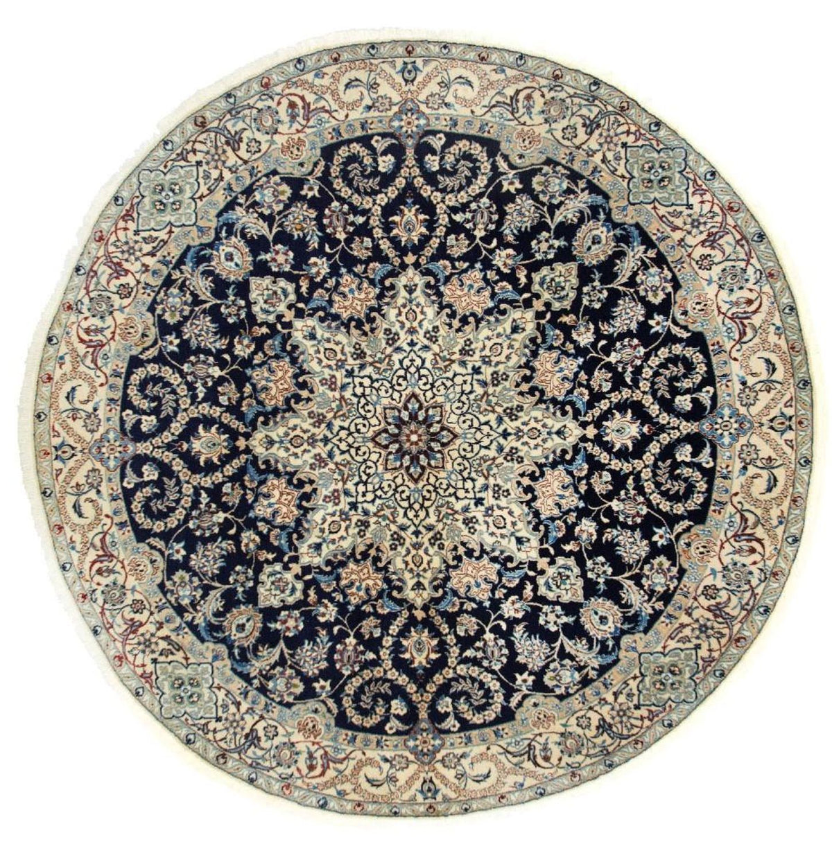 Alfombra Persa - Nain - Real redondo - 210 x 210 cm - azul oscuro