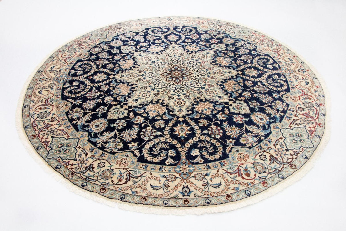Alfombra Persa - Nain - Real redondo - 210 x 210 cm - azul oscuro