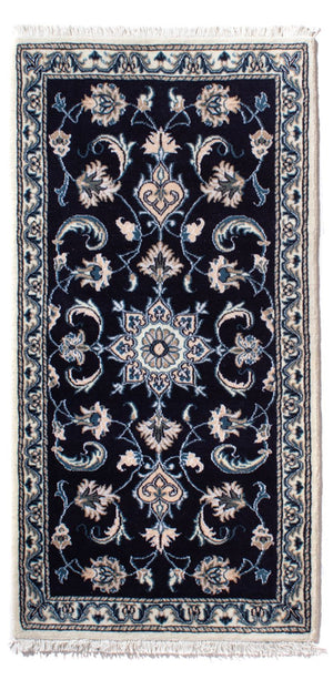 Alfombra persa - Nain - 141 x 72 cm - azul oscuro