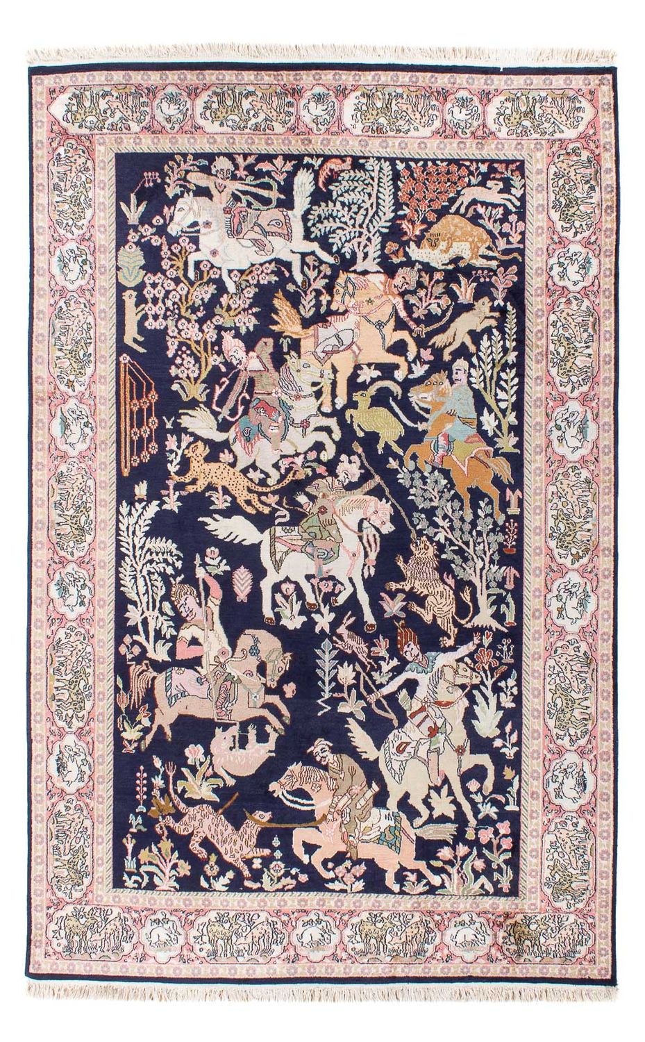 Alfombra de seda - Seda de Cachemira - 215 x 133 cm - azul oscuro