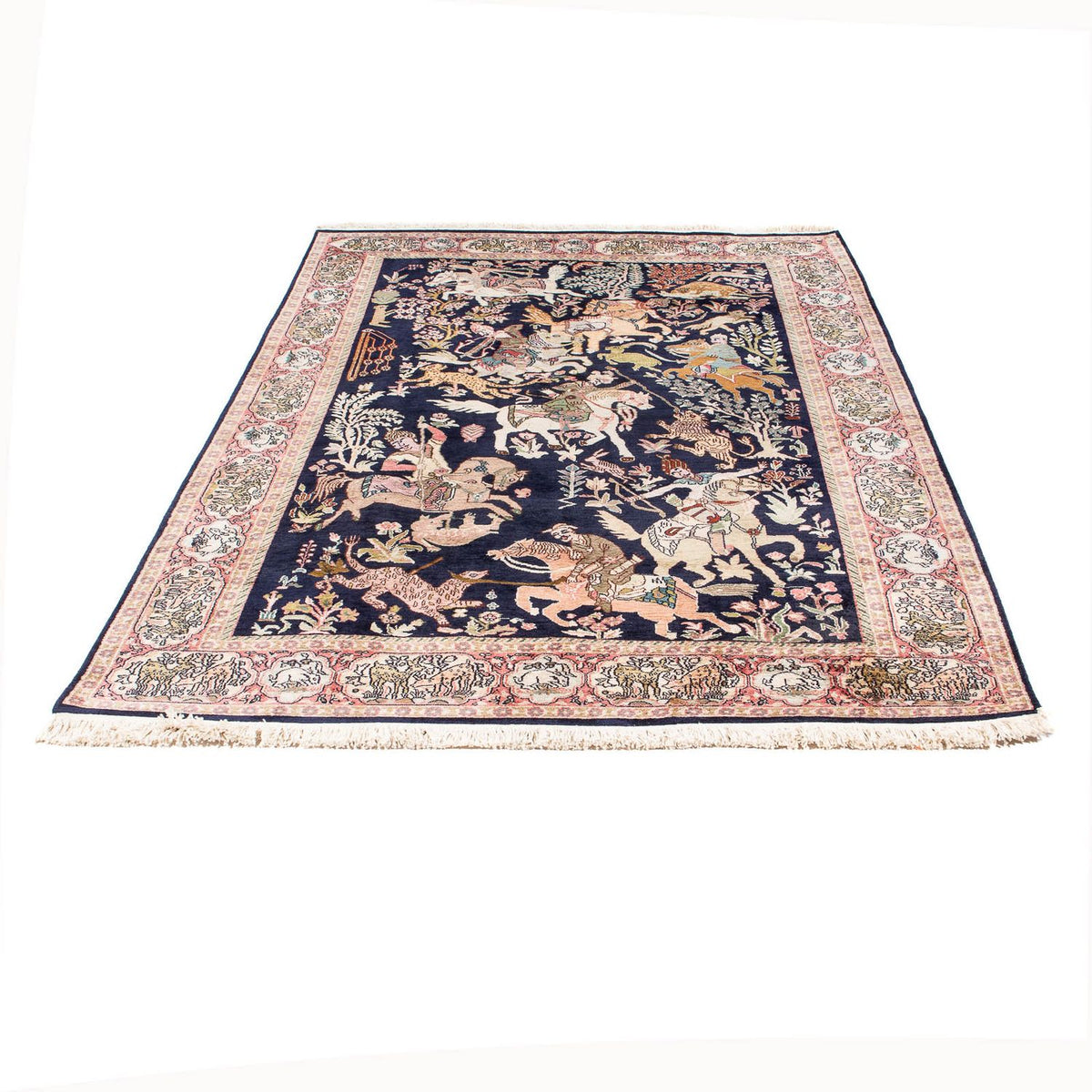 Alfombra de seda - Seda de Cachemira - 215 x 133 cm - azul oscuro