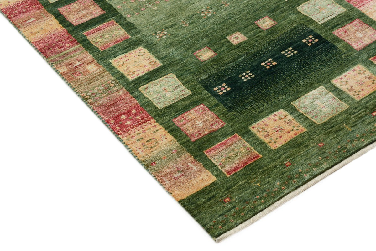 Alfombra de pasillo Alfombra Gabbeh - Loribaft Indus - 296 x 82 cm - verde