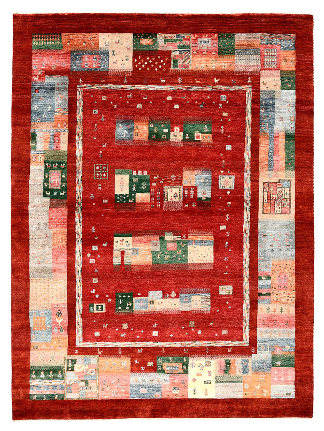 Alfombra Gabbeh - Loribaft Indus - 239 x 177 cm - rojo