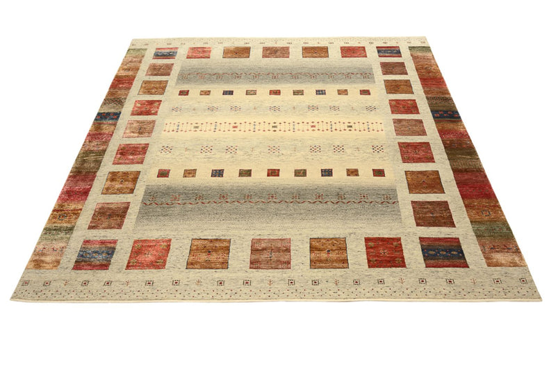 Alfombra Gabbeh - Loribaft Indus cuadrado  - 254 x 251 cm - beige claro