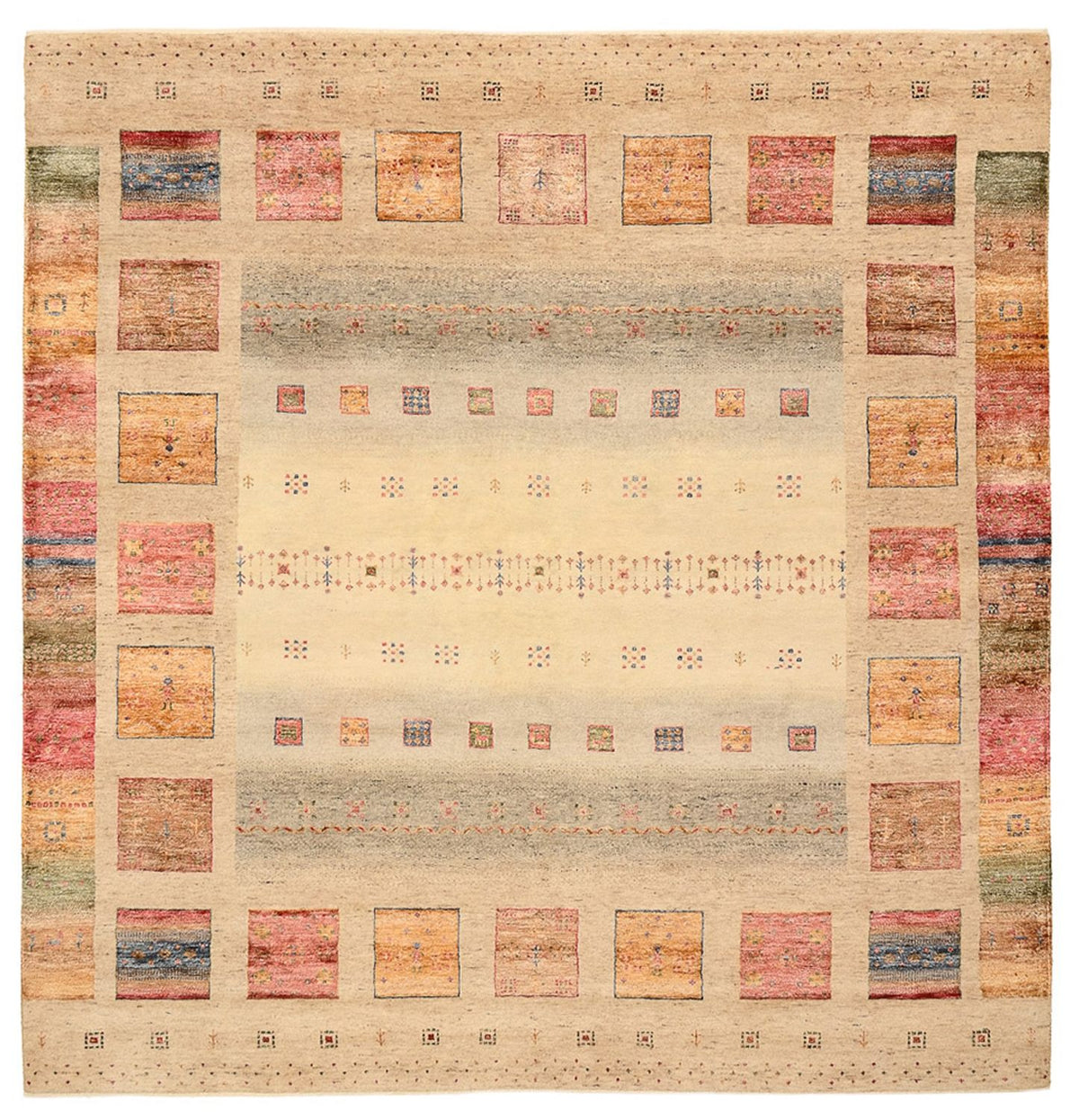 Alfombra Gabbeh - Loribaft Indus cuadrado  - 204 x 202 cm - beige claro