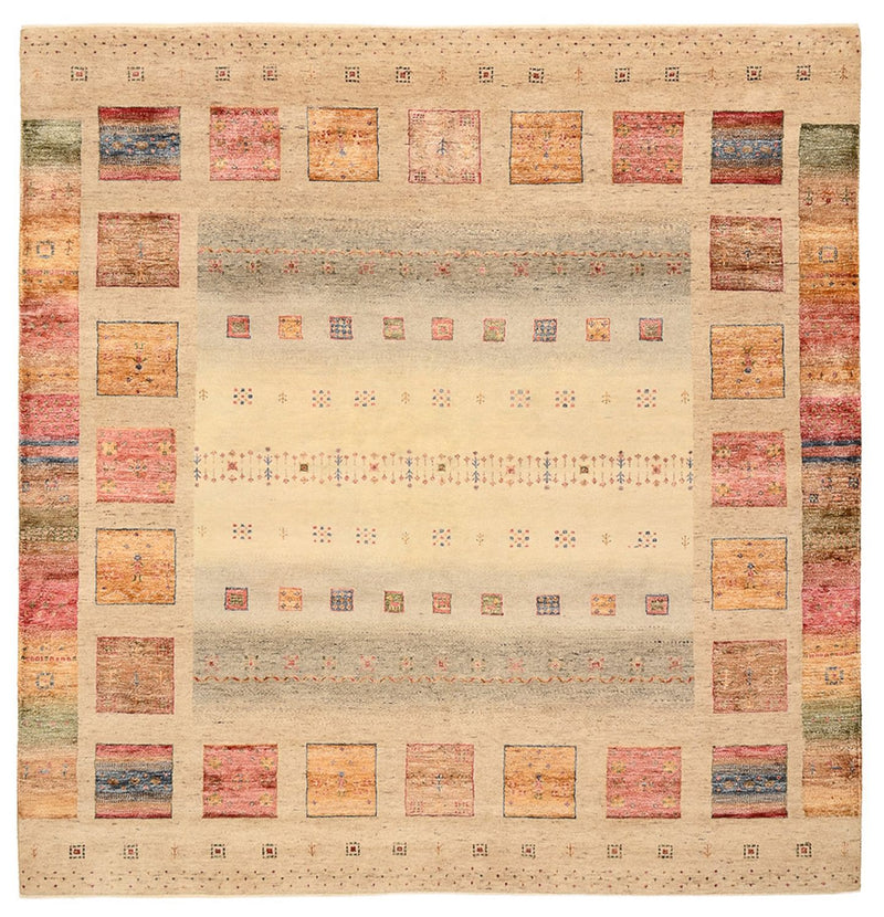 Alfombra Gabbeh - Loribaft Indus cuadrado  - 204 x 202 cm - beige claro