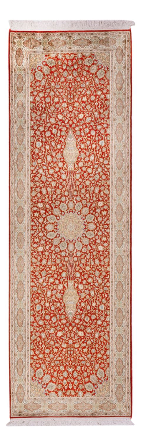 Alfombra de pasillo Alfombra de seda - Seda de Cachemira - 251 x 79 cm - rojo