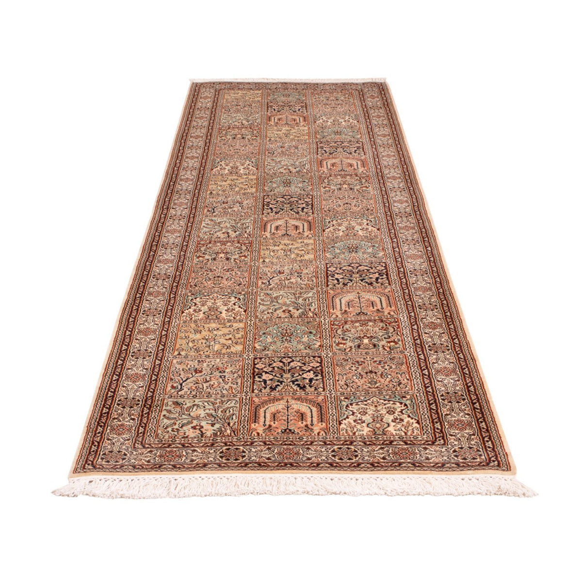 Alfombra de pasillo Alfombra de seda - Seda de Cachemira - 298 x 77 cm - beige oscuro