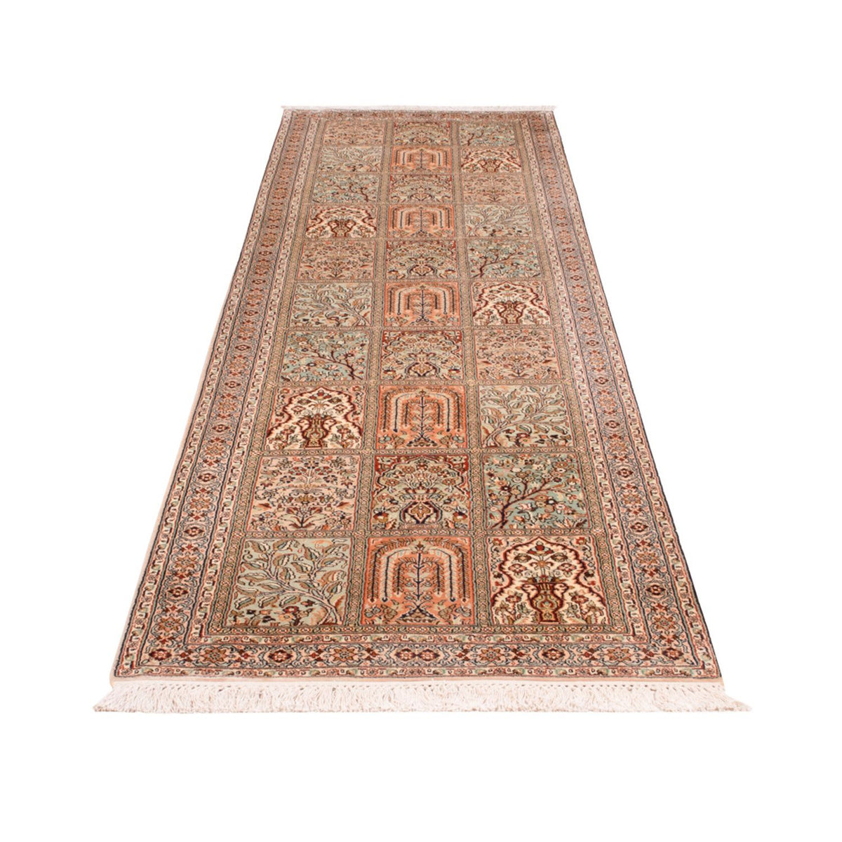 Alfombra de pasillo Alfombra de seda - Seda de Cachemira - 303 x 81 cm - beige oscuro