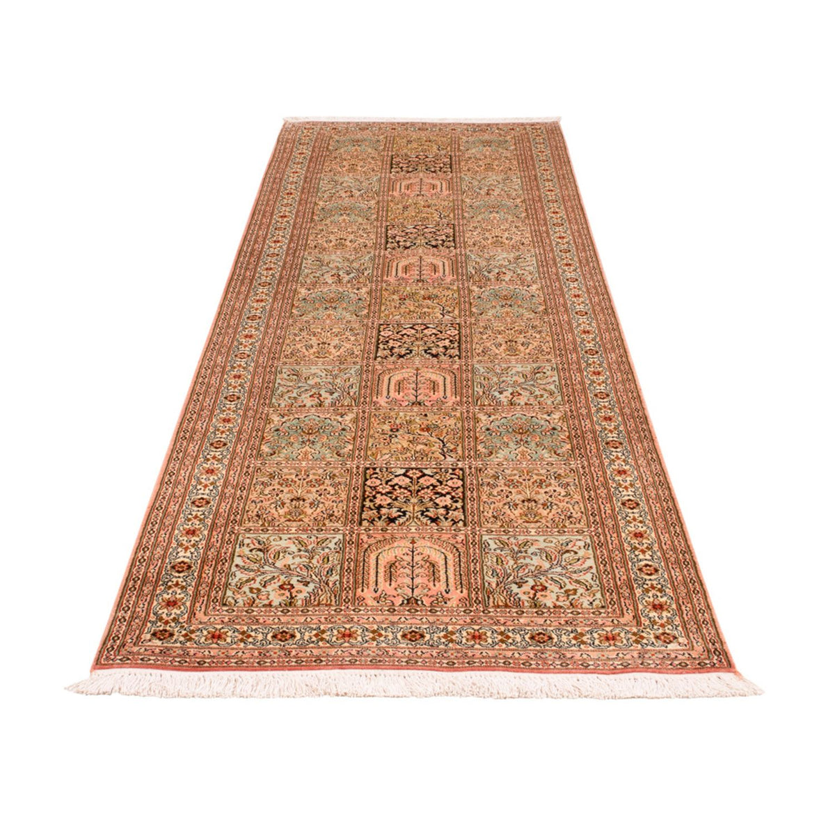Alfombra de pasillo Alfombra de seda - Seda de Cachemira - 282 x 79 cm - beige oscuro