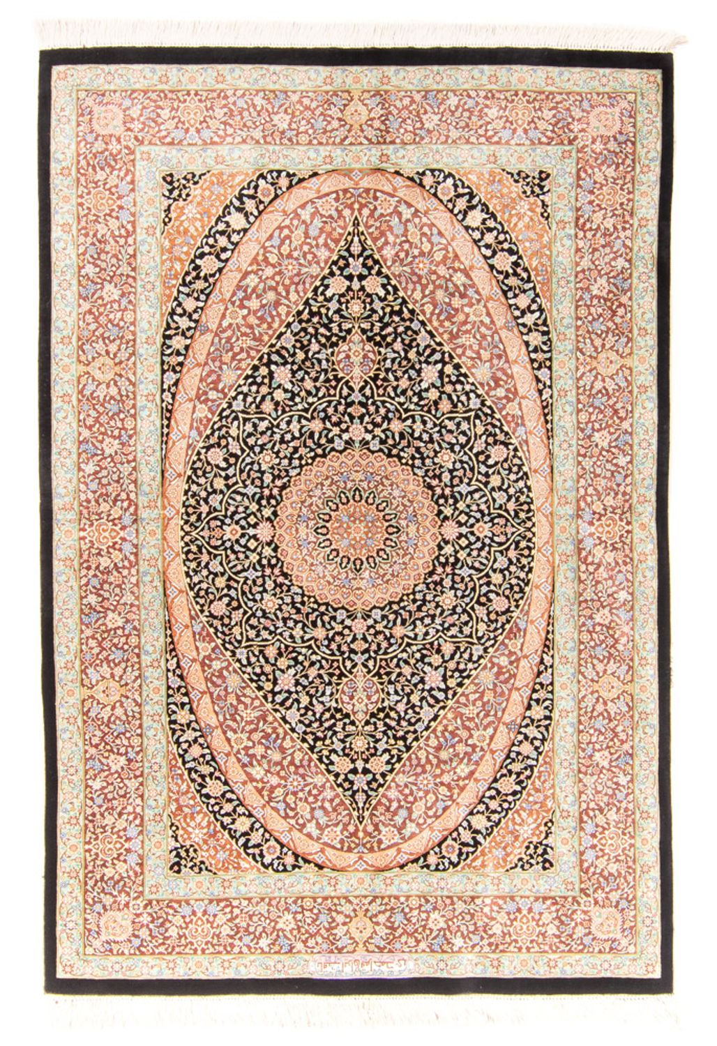 Alfombra de seda - Ghom Seda - Prima - 154 x 101 cm - azul oscuro