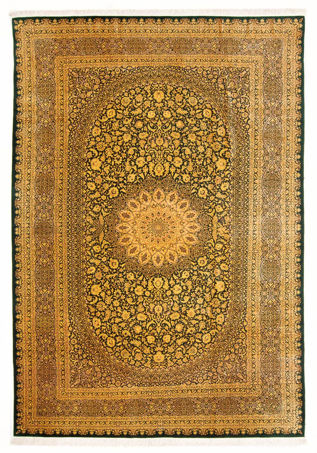 Alfombra de seda - Ghom Seda - Prima - 294 x 196 cm - verde oliva