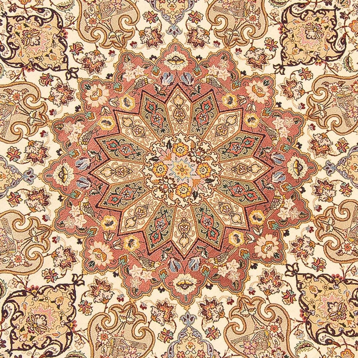 Alfombra Persa - Tabriz - Real redondo  - 200 x 200 cm - crema