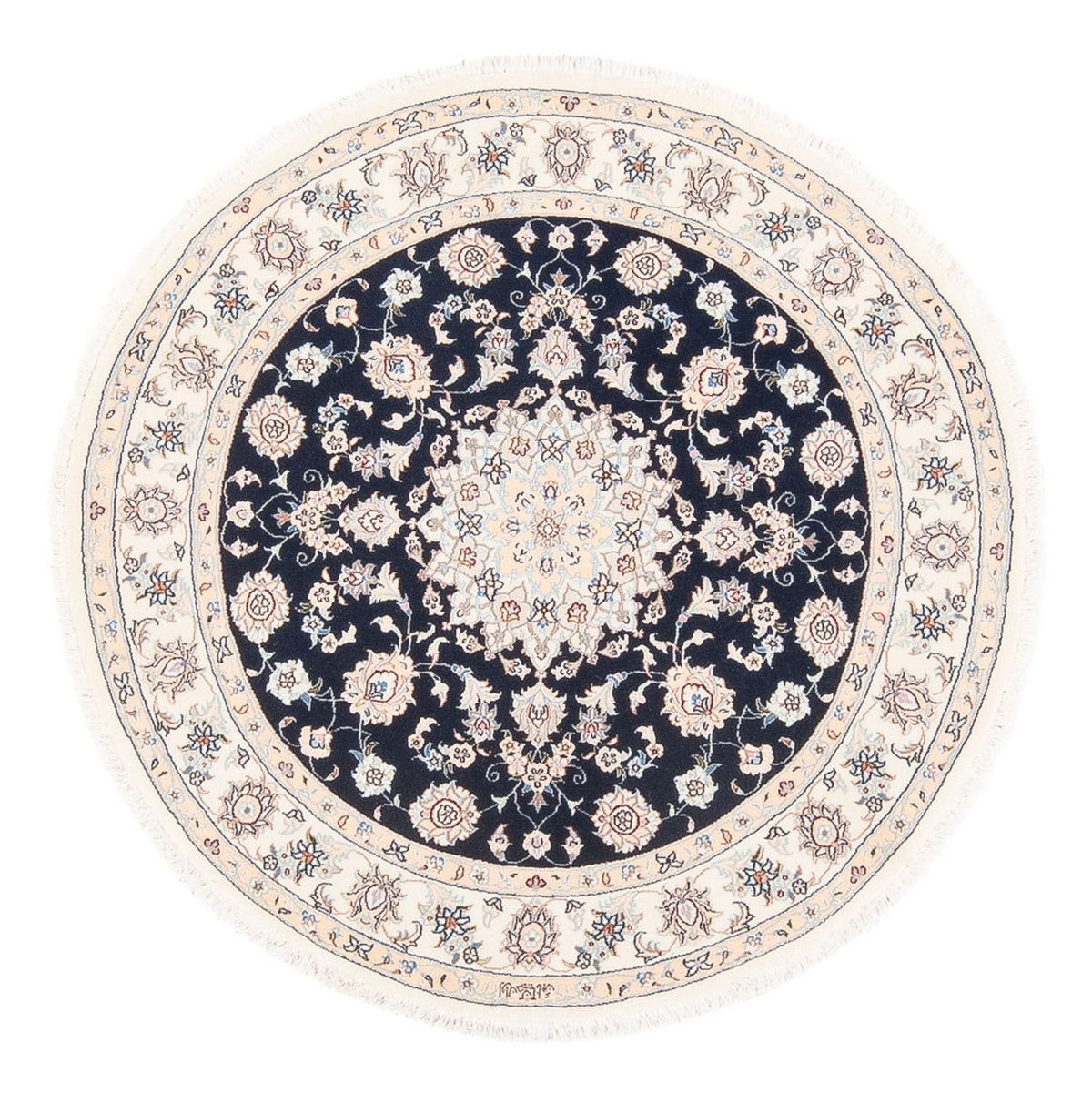 Alfombra Persa - Nain - Prima redondo  - 111 x 105 cm - azul oscuro