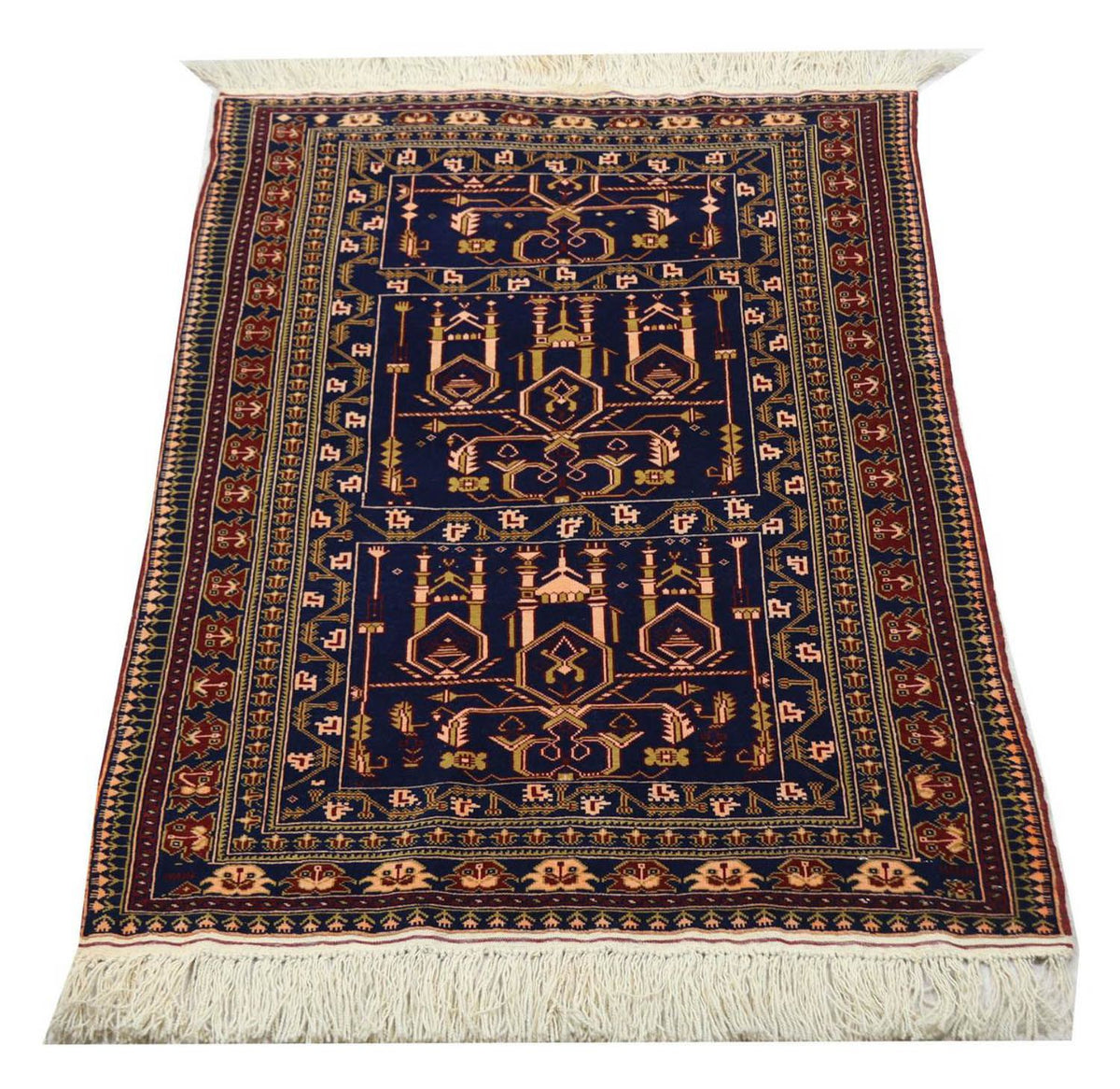 Alfombra afgana - 131 x 87 cm - azul oscuro