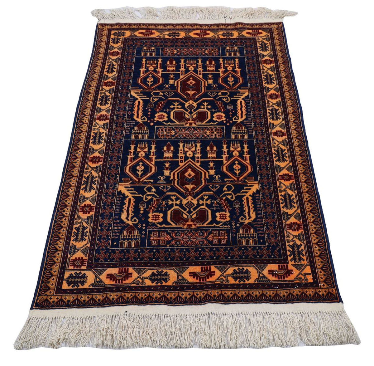 Alfombra afgana - 144 x 95 cm - azul oscuro
