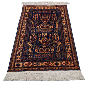 Alfombra afgana - 144 x 95 cm - azul oscuro