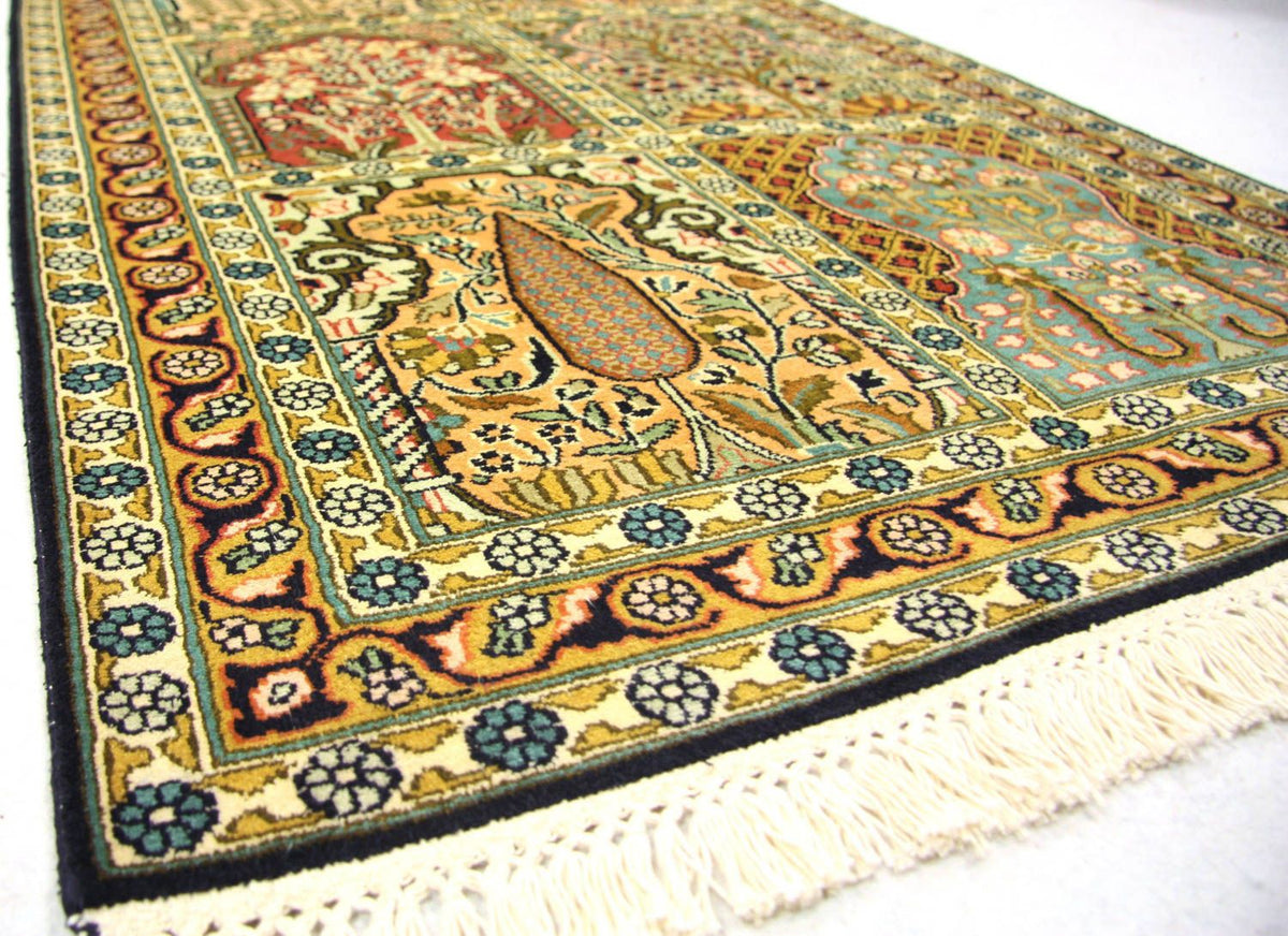 Alfombra de pasillo Alfombra de seda - Seda de Cachemira - 298 x 82 cm - multicolor
