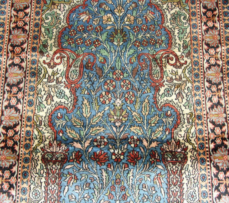 Alfombra de seda - Seda de Cachemira - 156 x 90 cm - azul