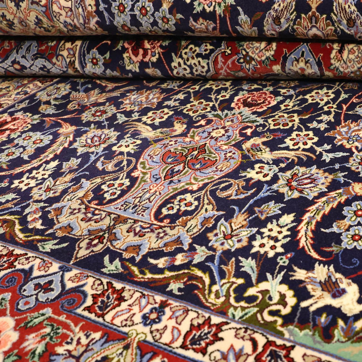 Alfombra oriental - Isfahan - Urdimbre de seda - 166 x 114 cm - azul oscuro