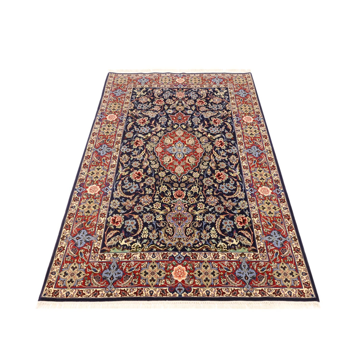 Alfombra oriental - Isfahan - Urdimbre de seda - 166 x 114 cm - azul oscuro