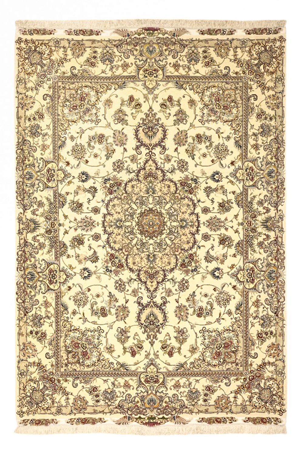 Alfombra Persa - Tabriz - Real - Urdimbre de seda - 219 x 148 cm - beige
