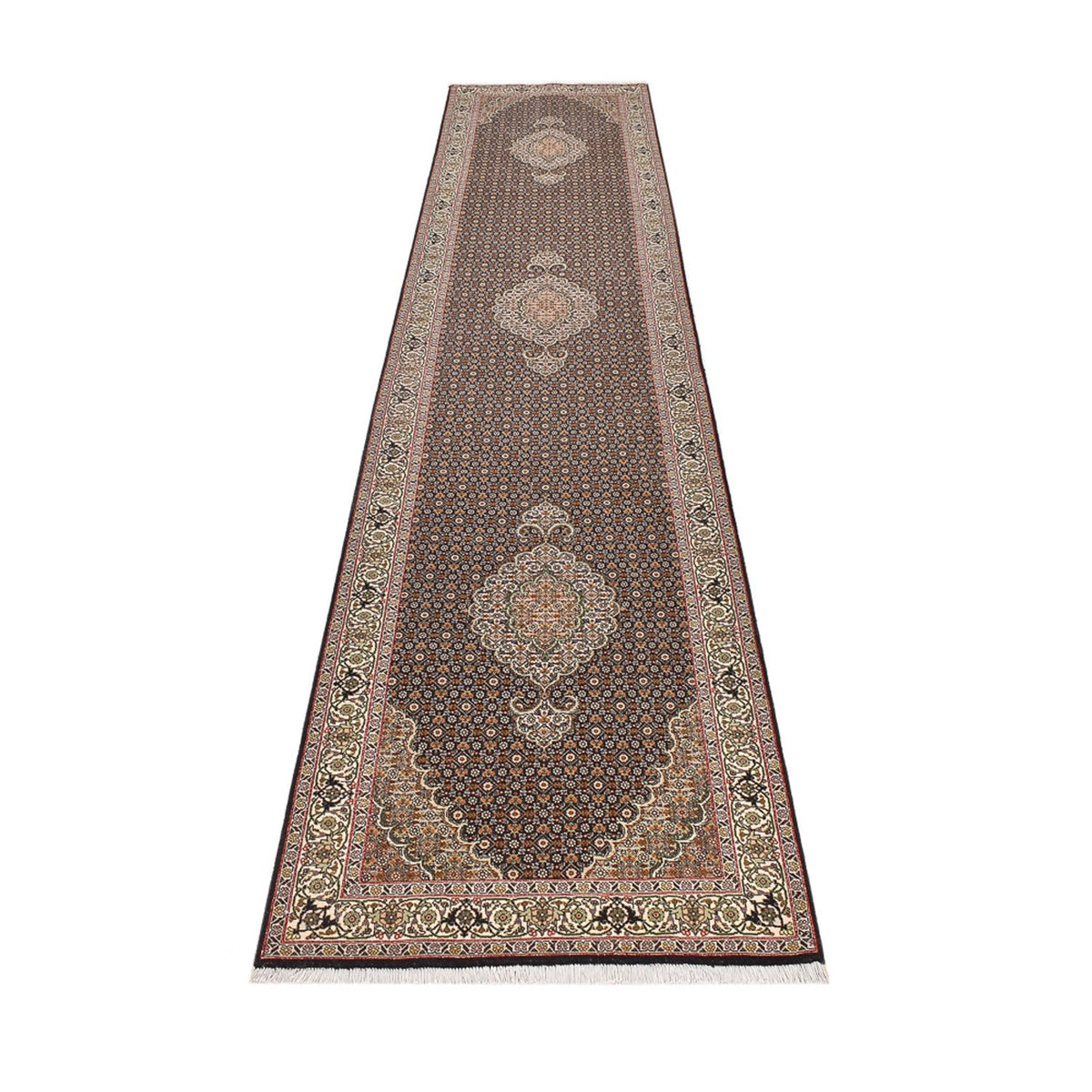 Alfombra de pasillo Alfombra Persa - Tabriz - Real - 390 x 82 cm - beige oscuro