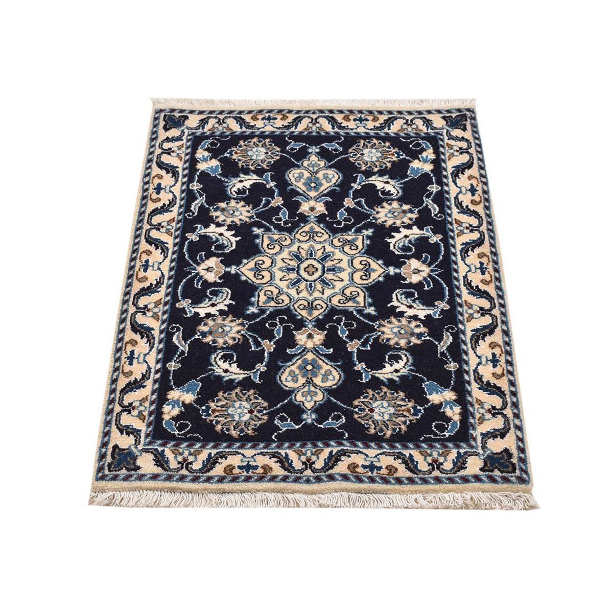Alfombra persa - Nain - 90 x 60 cm - azul oscuro