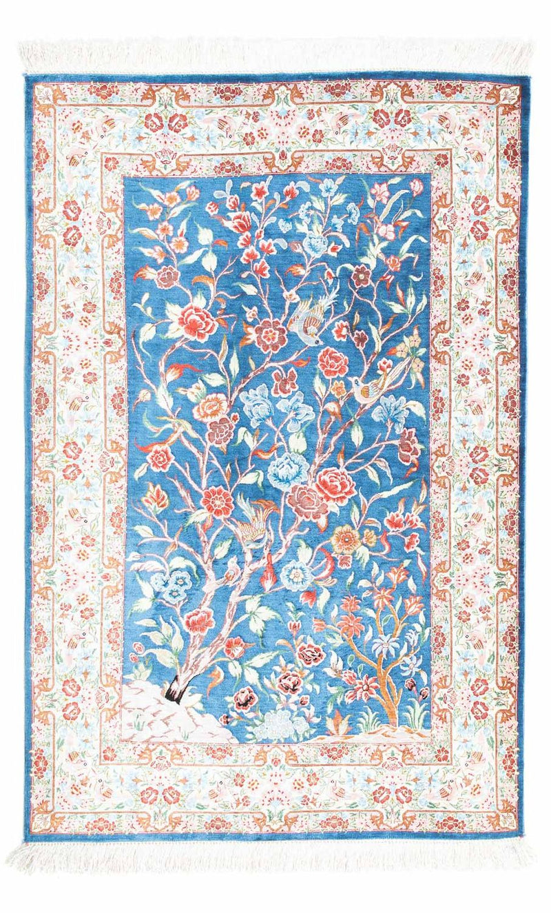 Alfombra persa - Ghom - 121 x 77 cm - azul claro
