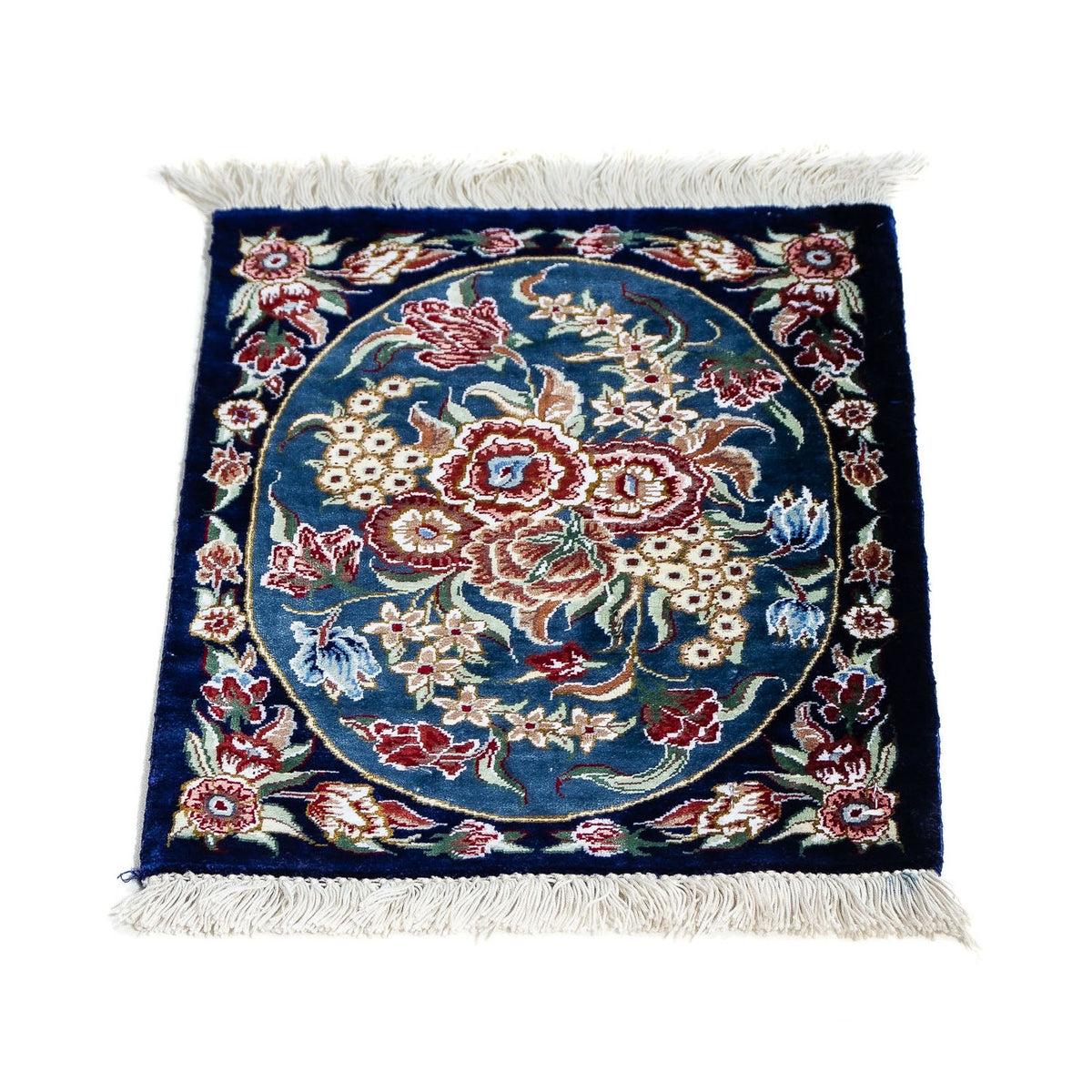 Alfombra de seda - Ghom Seda - Prima - 40 x 28 cm - azul oscuro